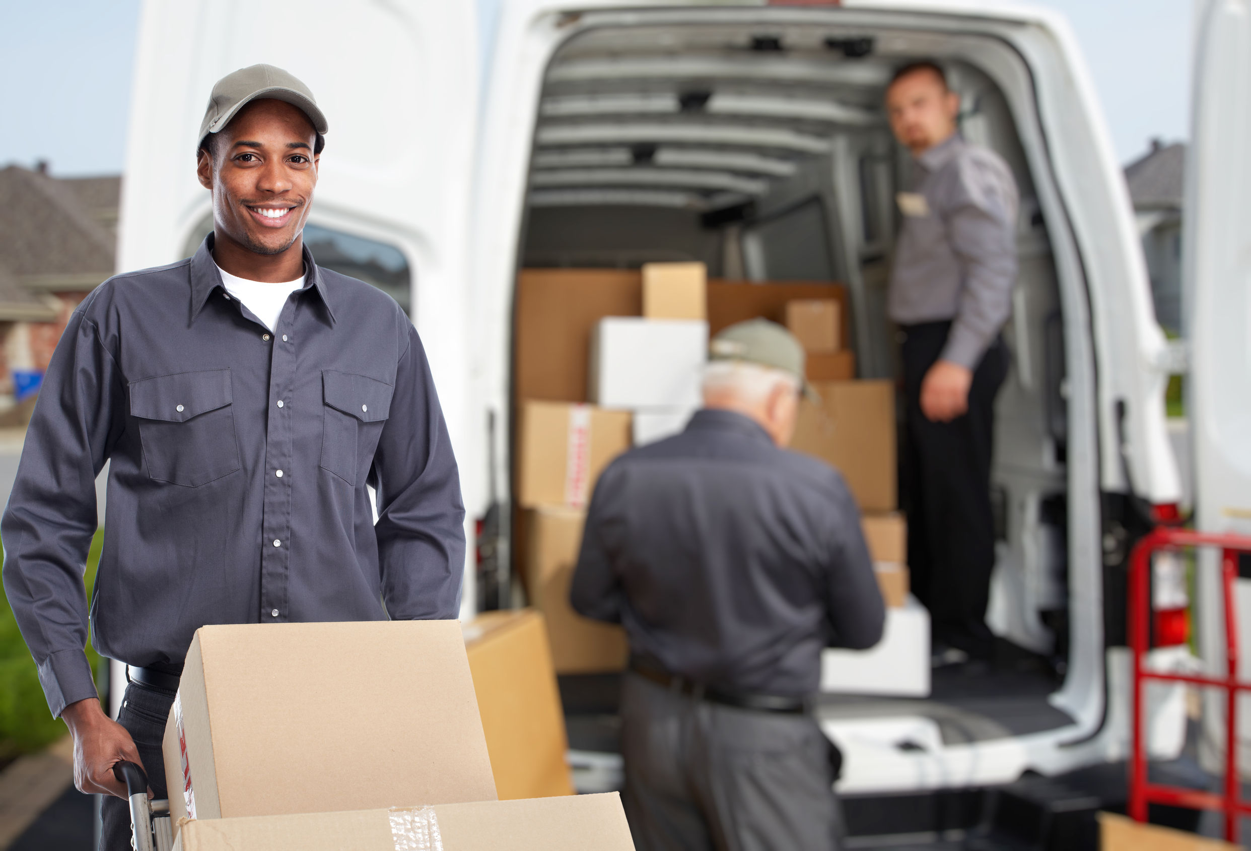 african american delivery man. express post service